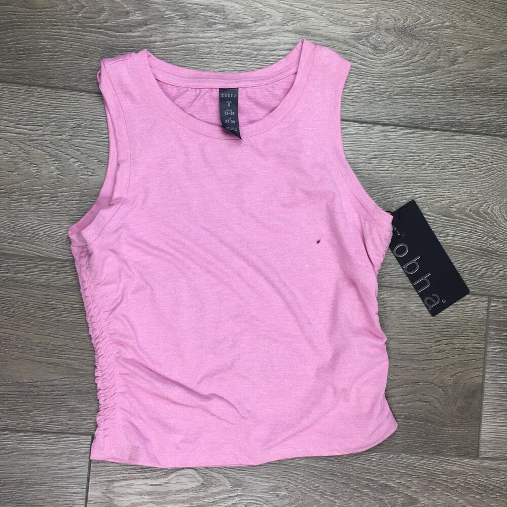 Zobha Womens Tank Top Small Pink Ruched Side Athleisure Yoga Activewear NWT